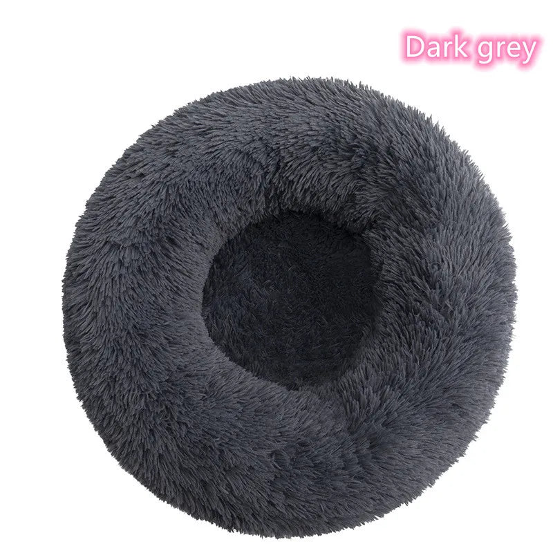 Dark Gray plush donut cat bed showing raised edges and soft interior