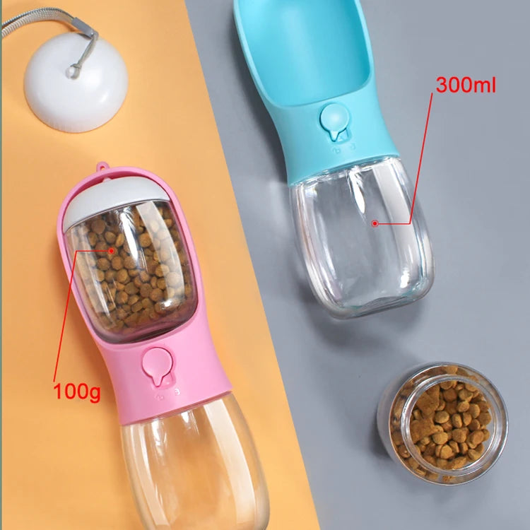 2-in-1 300ml Portable Pet Water Bottle with Food Dispenser - PetsiePaws Co.