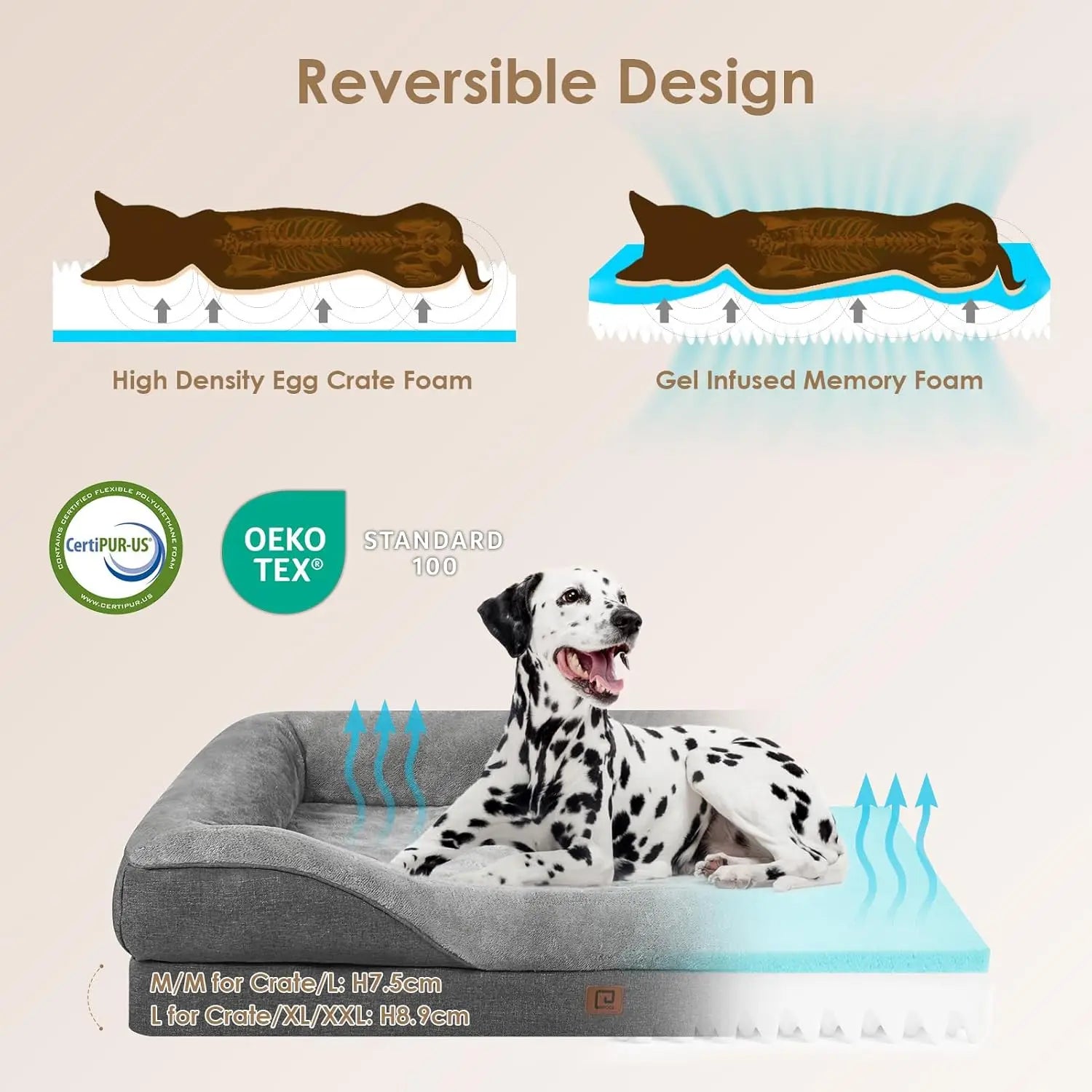 XL Memory Foam Dog Bed, Orthopedic Pet Sofa with Waterproof Liner & Removable Cover, 42x30x7.5 Inch, Grey - PetsiePaws Co.