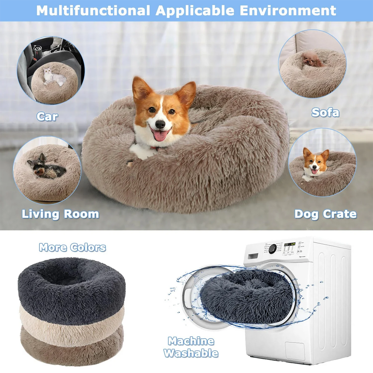 Super Soft Plush Pet Cat Bed - Full Size Washable Donut Bed for Comfortable Sleep, Calm & Cozy Sleeping - PetsiePaws Co.