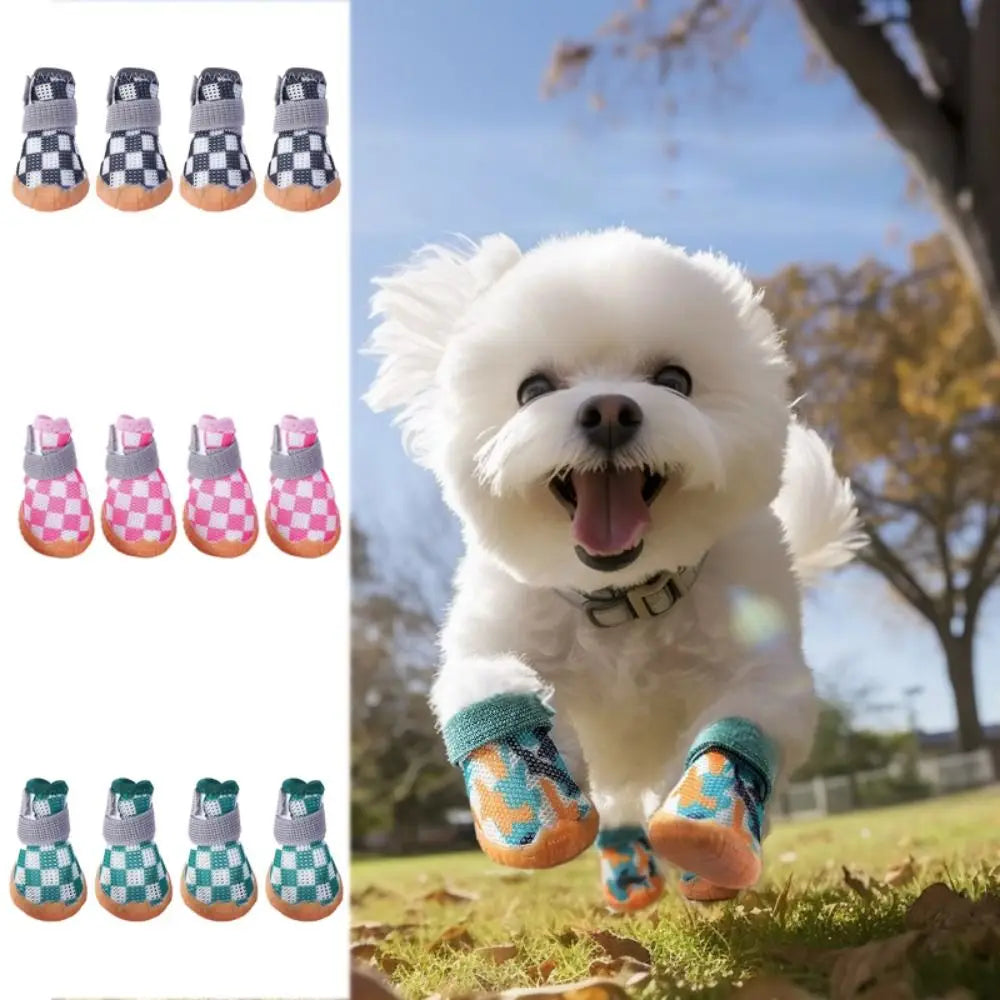 4pcs Set Anti-Skid Breathable Dog Shoes -Wear-Resistant