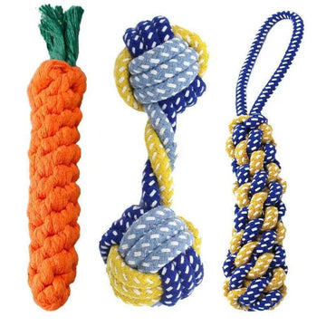 Durable Dog Chew Toy - Carrot Rope Ball & Dumbbell