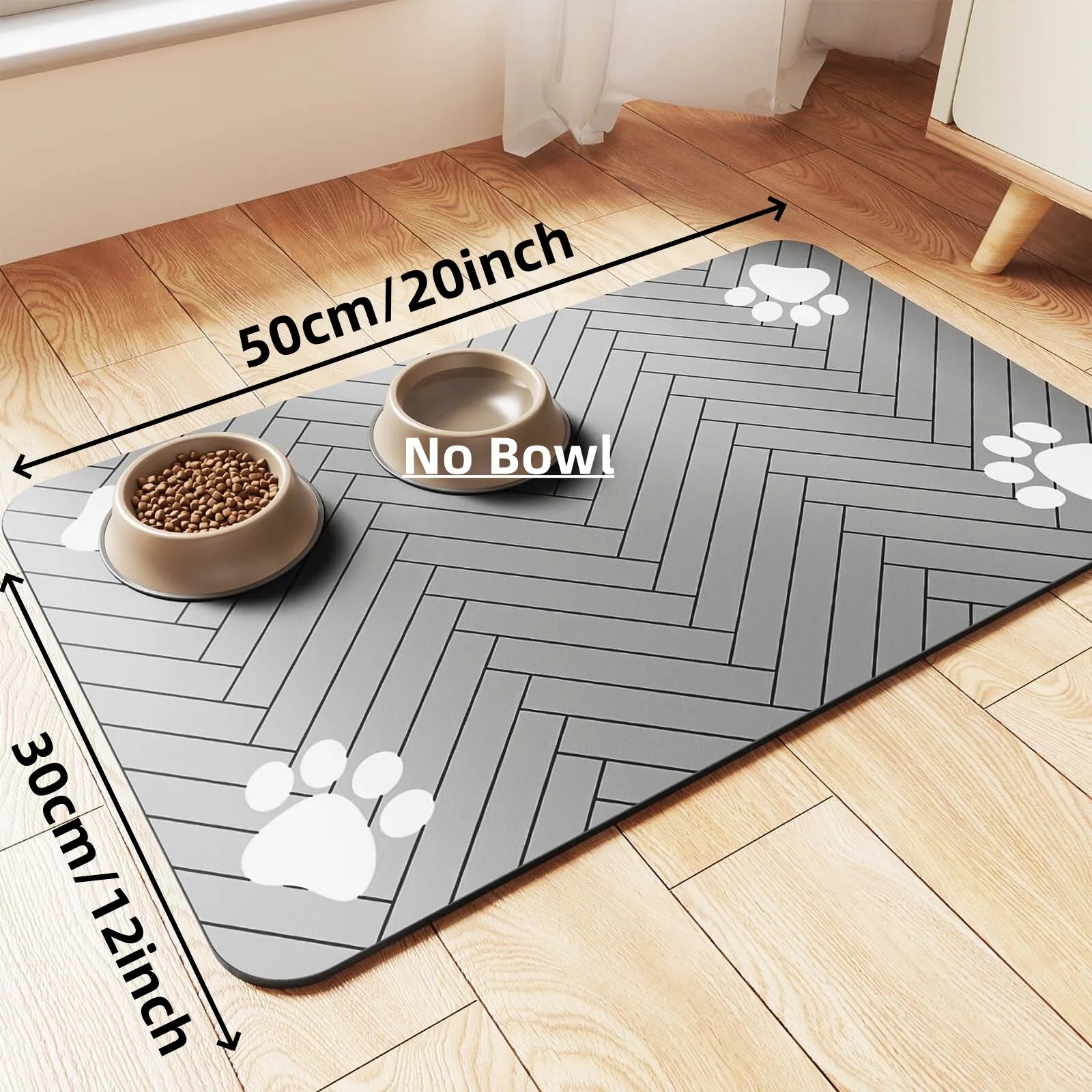 Gray absorbent pet feeding mat with waterproof rubber backing