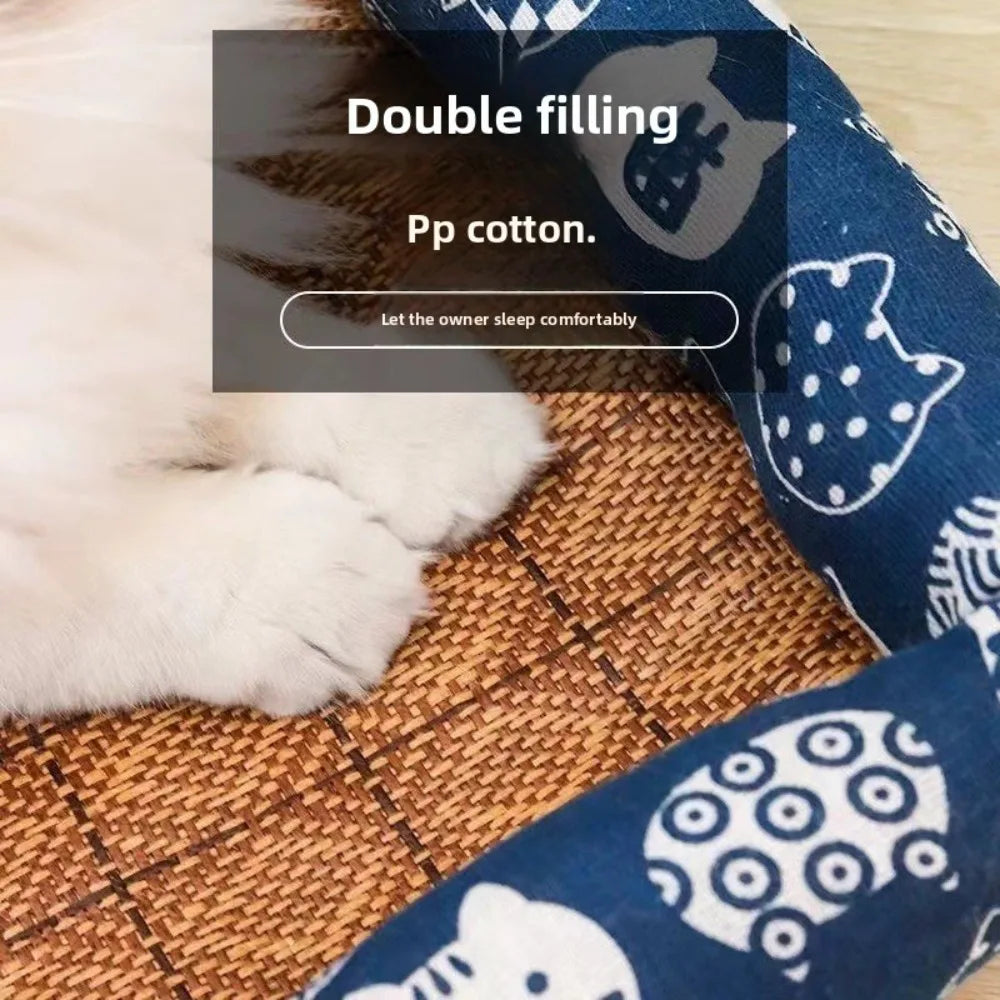 Cat Bad Linen Rattan Woven Cool Mat Pet Ice Pad Cartoon Teddy Bear Small Dog Bed Summer Cat Cooling Sleeping Pad for Winter - PetsiePaws Co.