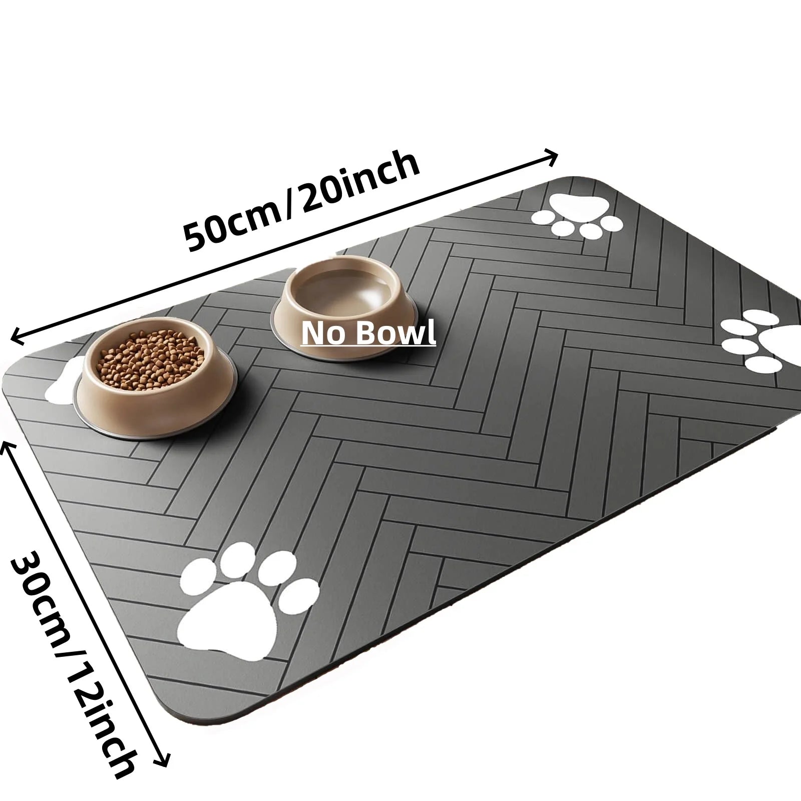 Grey absorbent pet feeding mat with waterproof rubber backing
