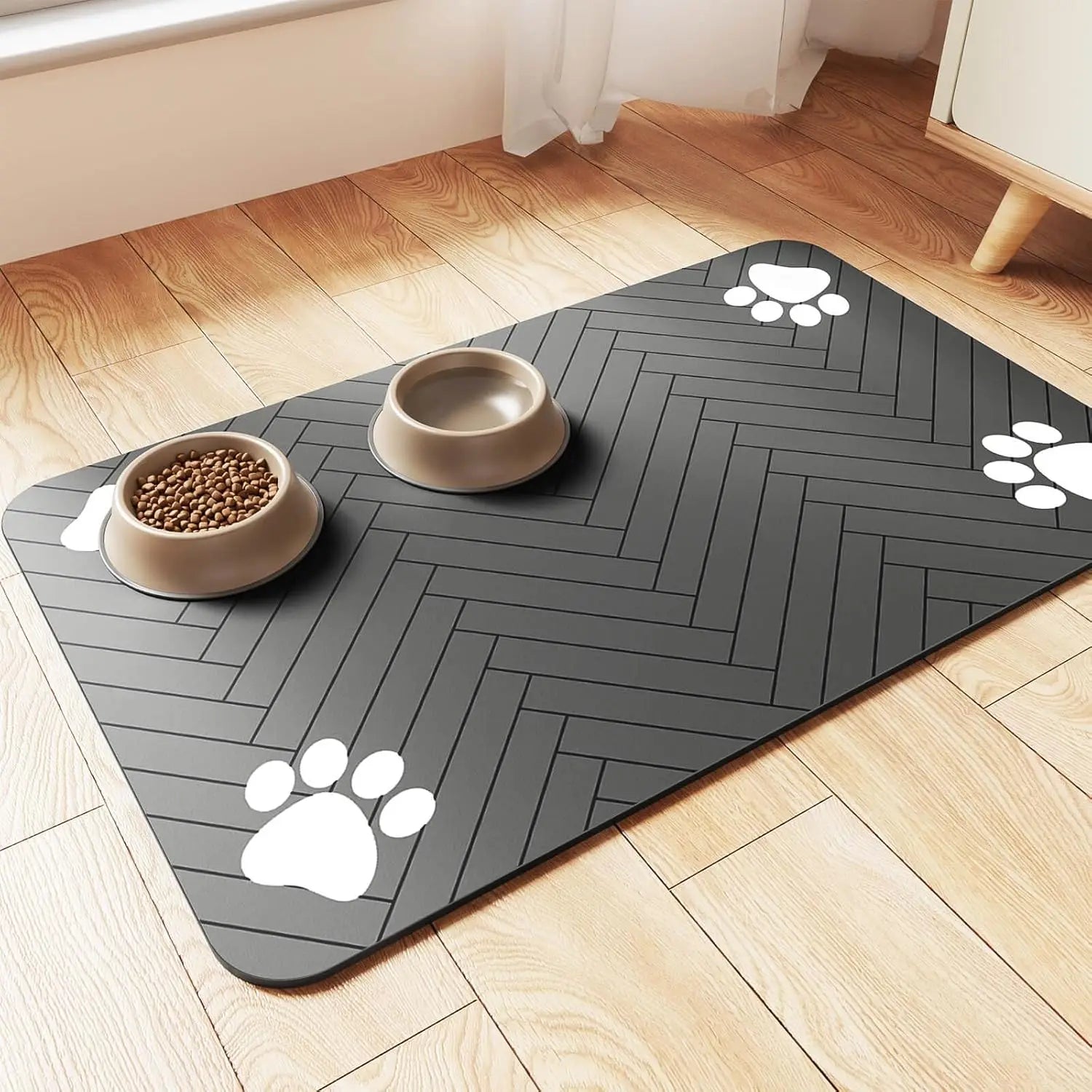 Pet Feeding Mat-Absorbent Pet Placemat for Food and Water Bowl, with Waterproof Rubber Backing - PetsiePaws Co.