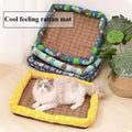 Cat Bad Linen Rattan Woven Cool Mat Pet Ice Pad Cartoon Teddy Bear Small Dog Bed Summer Cat Cooling Sleeping Pad for Winter - PetsiePaws Co.