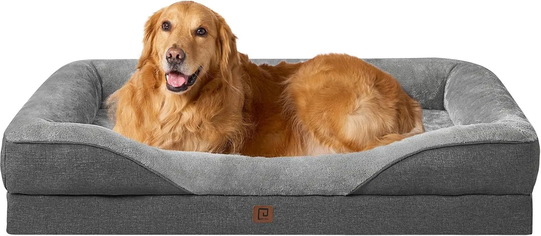 XL Memory Foam Dog Bed, Orthopedic Pet Sofa with Waterproof Liner & Removable Cover, 42x30x7.5 Inch, Grey - PetsiePaws Co.