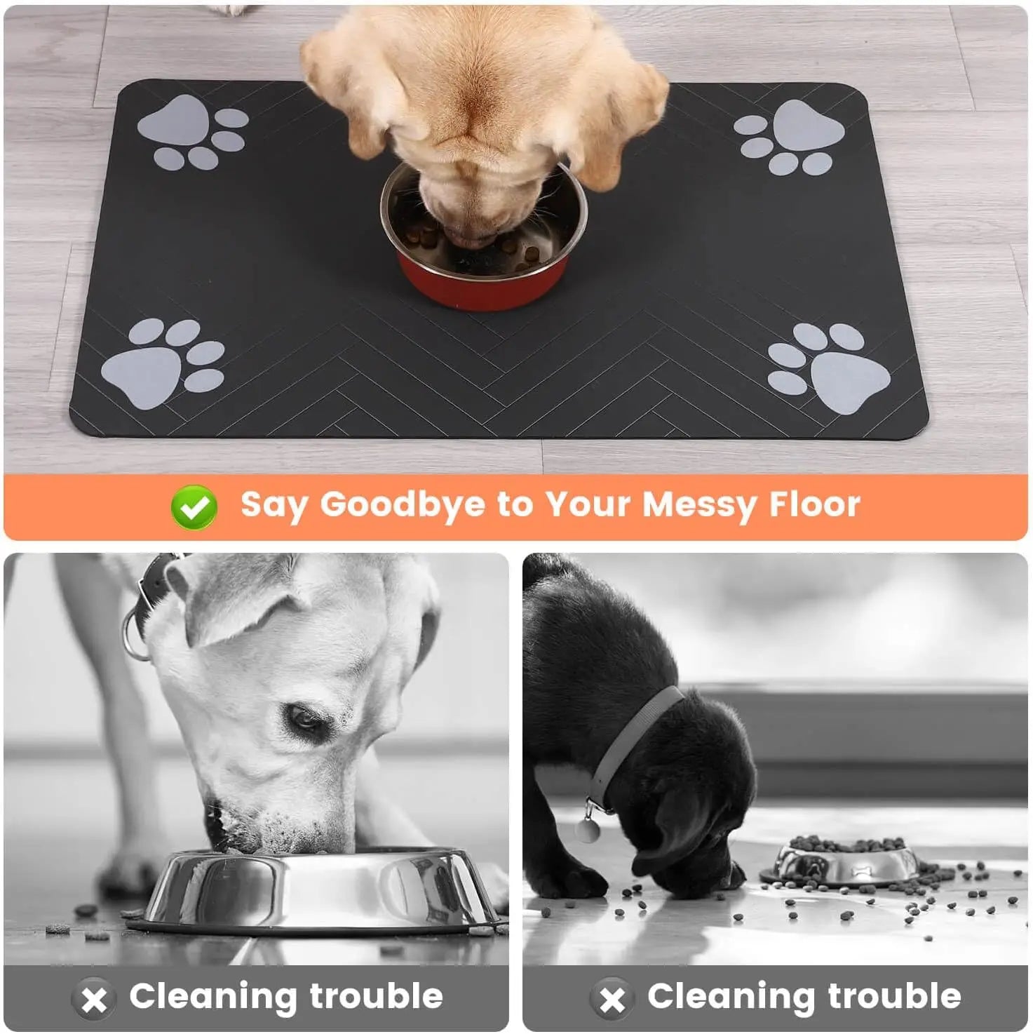 Pet Feeding Mat-Absorbent Pet Placemat for Food and Water Bowl, with Waterproof Rubber Backing - PetsiePaws Co.